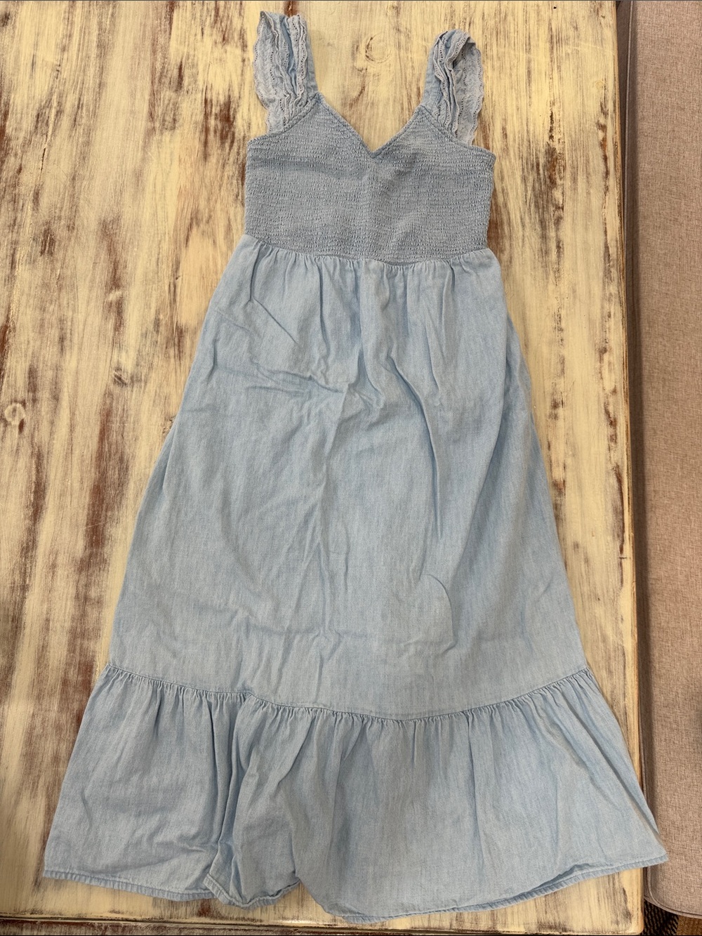 Old Navy Light Blue Smocked Midi Dress with Ruffle Straps